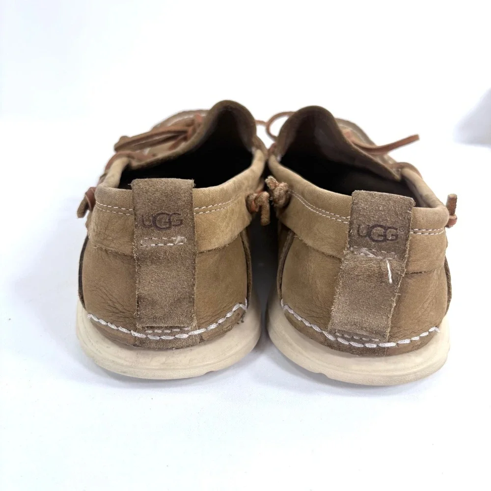 UGG Boat Shoes Brown Pebbled Leather Loafers 1101501 Mens 8 Wom 9.5